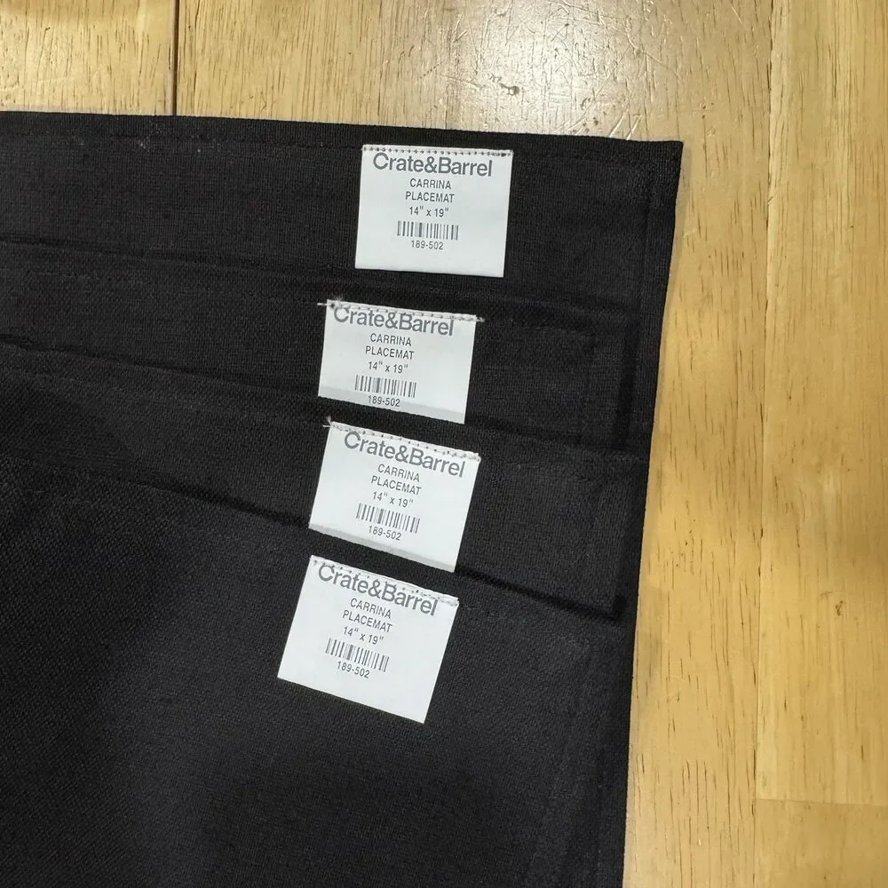 Crate & Barrel Placemats Black Cotton Checkered Pique Woven Rectangle X4 NEW